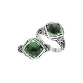 Sterling Silver Green Amethyst Quartz Cushion Statement Ring With Balinese Motif